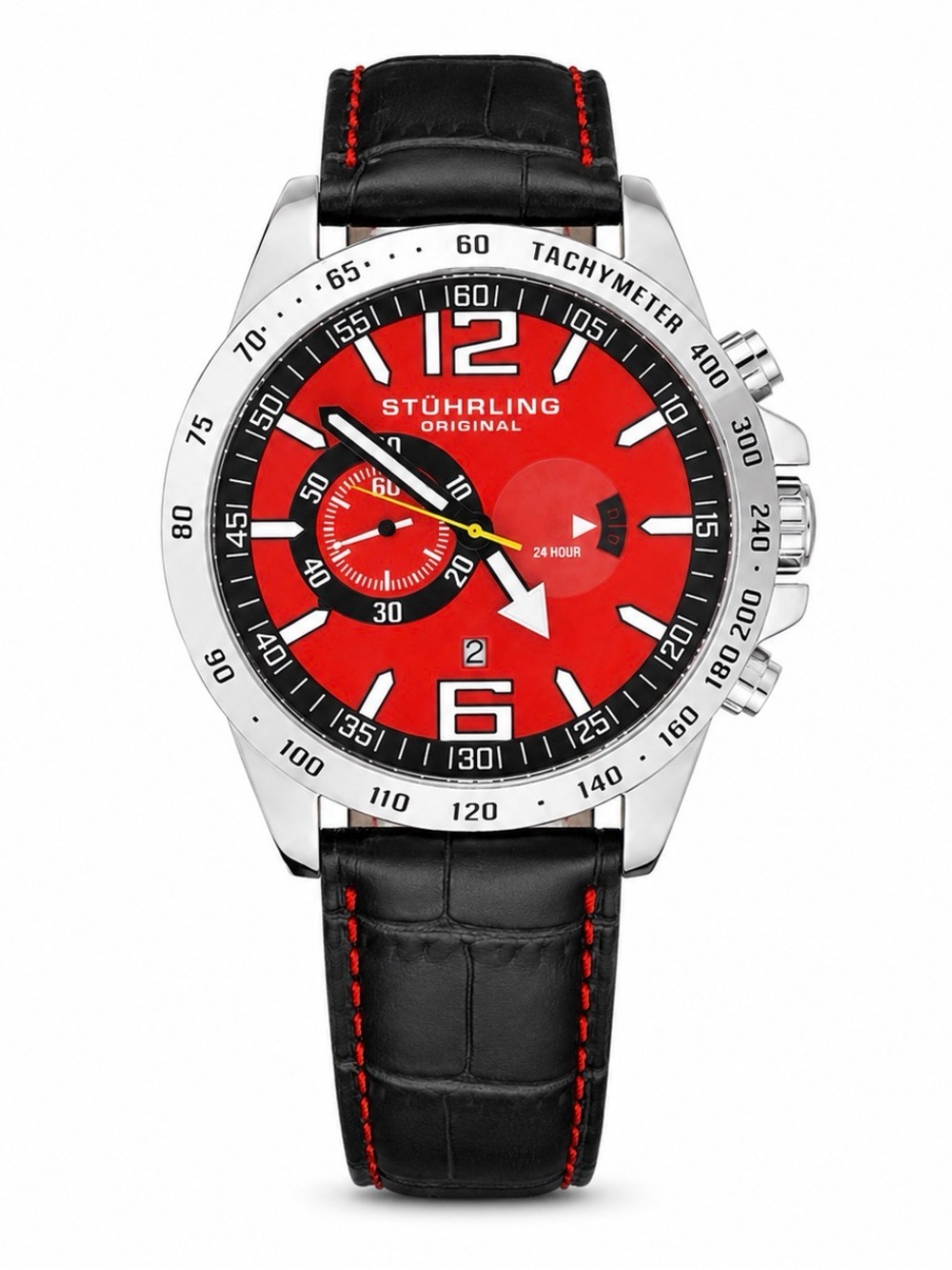 Stuhrling Original Red Dial Watch with Black Croc Leather Strap